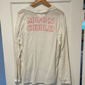 Sundry shirting white Henley style w/ embroidered Moon Child